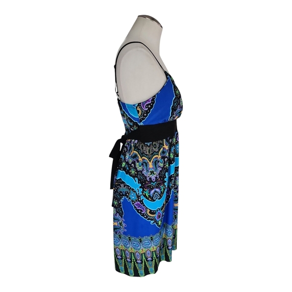 Snap Blue Boho Paisley Print Dress Size Large | Sleeveless V-Neck Sundress - Picture 3 of 7